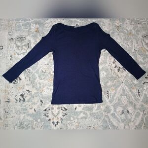 Anthropologie | Open-Shoulder 3/4 Sleeve Tee | Size XS | Navy